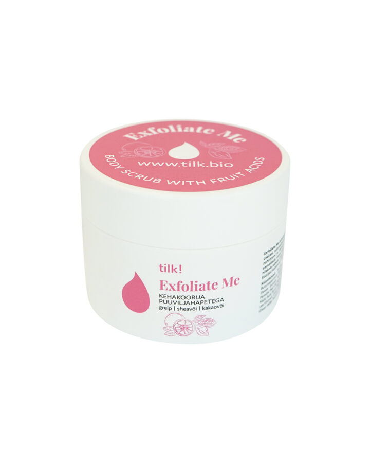 Exfoliate Me body scrub with natural fruit acids (AHAs) and refreshing grapefruit